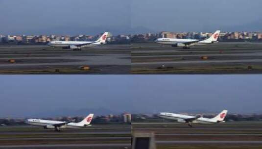 国际航空公司飞机从跑道上起飞高清在线视频素材下载