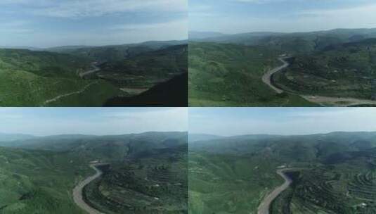 黄土高原里的泾河高清在线视频素材下载
