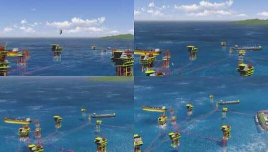 能源 海底石油 海上油田 三维动画 海上钻井高清在线视频素材下载
