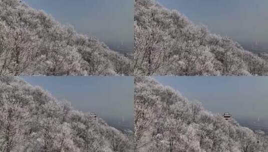 航拍焦作云台山峰林峡山脉冬季雾凇雪景高清在线视频素材下载