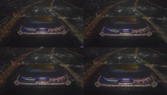 上海浦东足球场航拍高清在线视频素材下载
