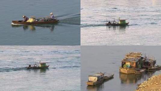 江上的渔船生活合集高清在线视频素材下载