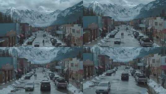 雪山下的小镇高清在线视频素材下载