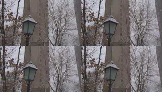 下雪小区路灯空镜高清在线视频素材下载