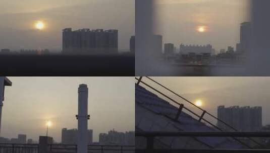天台黄昏日落唯美空镜 城市建筑 实拍素材高清在线视频素材下载