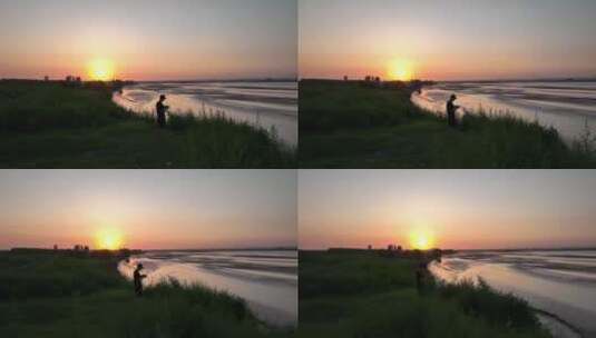 一个人黄河边欣赏风景高清在线视频素材下载