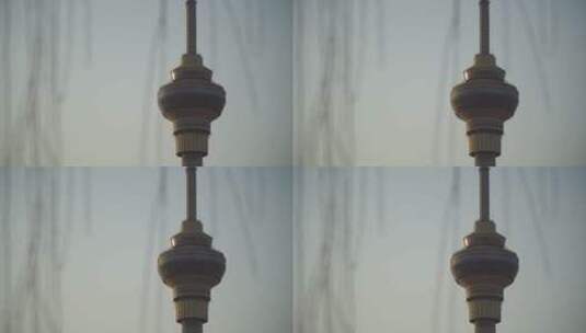 北京玉渊潭公园中央电视塔景色高清在线视频素材下载