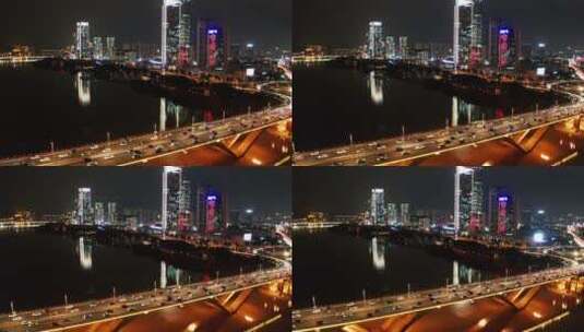 福州闽江北中心商务区cbd（尤溪洲大桥）高清在线视频素材下载