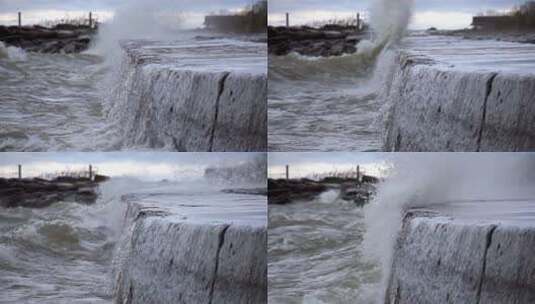 海浪碰撞海岸慢镜头高清在线视频素材下载