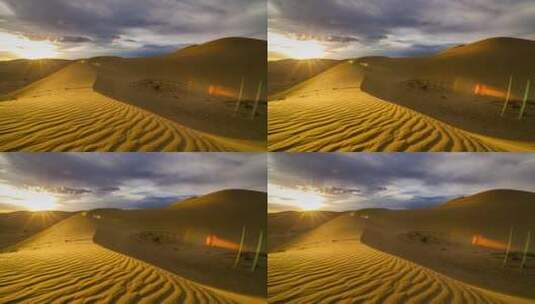 沙漠中沙丘上的落日夕阳景观冒险旅游延时高清在线视频素材下载