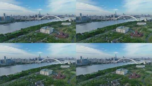 最新原创-上海卢浦大桥航拍上海世博文化园高清在线视频素材下载