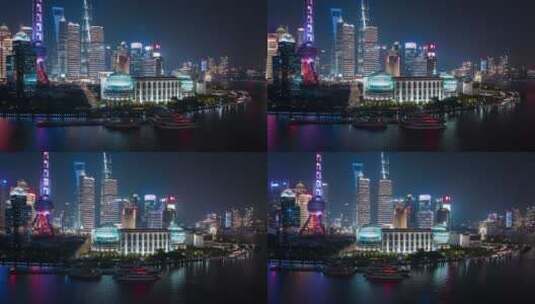 上海陆家嘴夜景航拍延时摄影高清在线视频素材下载