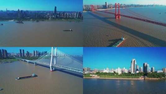 武汉城市多建筑多镜头航拍高清在线视频素材下载