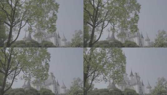 欧美法式建筑雕像广场城堡儿童乐园水上城堡高清在线视频素材下载