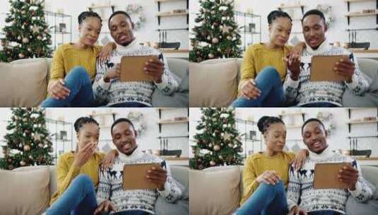 圣诞节视频通话的夫妇高清在线视频素材下载