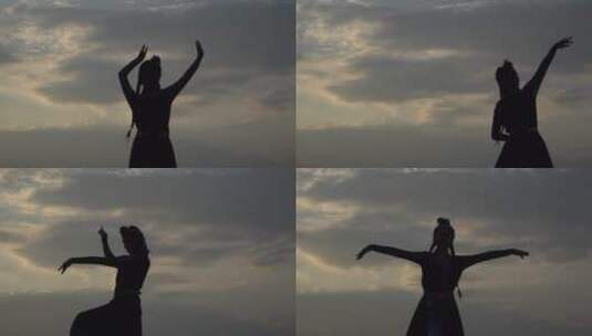 蒙古族舞蹈夕阳剪影高清在线视频素材下载