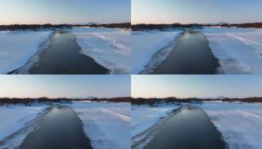 不冻河寒冬夕阳航拍高清在线视频素材下载