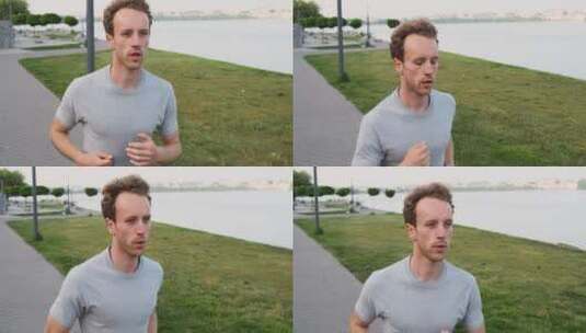 在城市里跑步的男人高清在线视频素材下载