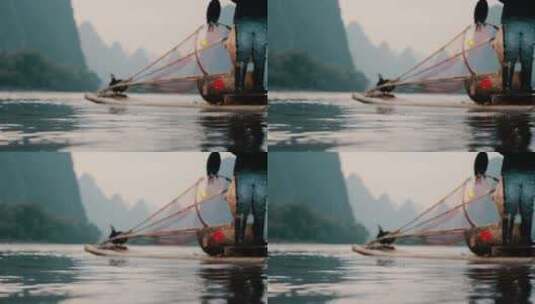 4K桂林山水甲天下阳朔鸟渔船高清在线视频素材下载