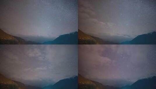 南迦巴瓦延时摄影银河星空月照金山索松村藏高清在线视频素材下载