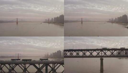 武汉最美大桥鹦鹉洲长江大桥航拍老素材高清在线视频素材下载