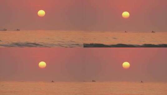 唯美落日夕阳海上渔船高清在线视频素材下载