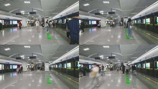 地铁站内乘客延时摄影高清在线视频素材下载