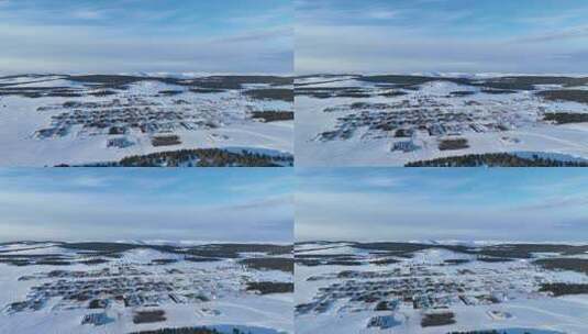 航拍内蒙古牧区雪原山村高清在线视频素材下载