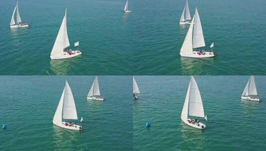 帆船出海比赛近景右环绕高清在线视频素材下载