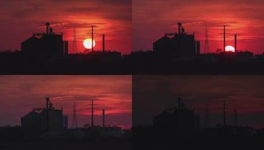 石油化工企业炼油厂夕阳日落延时4k高清在线视频素材下载