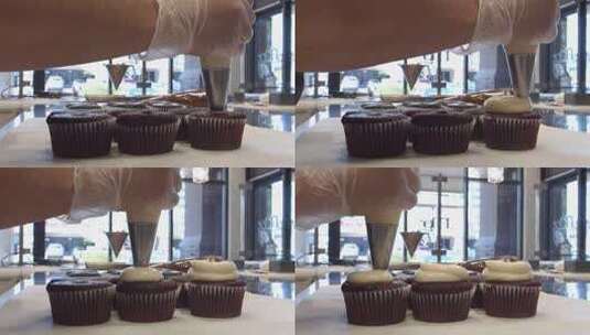 面包店的厨师在制作纸杯蛋糕高清在线视频素材下载