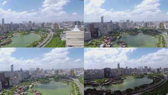 南宁市中心湖景4K航拍高清在线视频素材下载