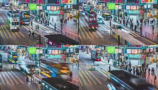 香港城市风景铜锣湾人行道车水马龙夜景延时高清在线视频素材下载