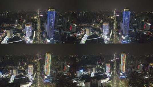 南宁朝阳路步行街商业圈夜景灯光航拍高清在线视频素材下载