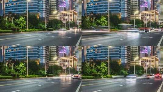 4K  城市道路车流光影轨迹和现代建筑街景高清在线视频素材下载
