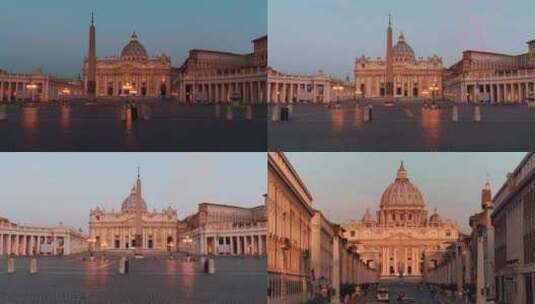 梵蒂冈大教堂夜景灯光意大利罗马高清在线视频素材下载