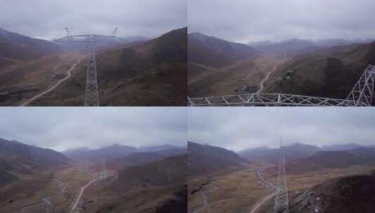 4K青藏高原特高压电力建设立塔施工02高清在线视频素材下载