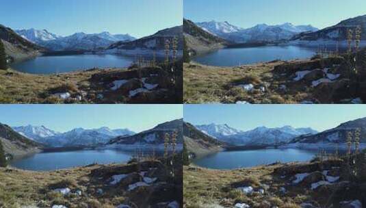冬季山下的湖泊高清在线视频素材下载