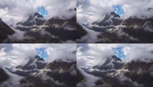 四川川西阿坝藏族四姑娘山航拍雪山云海高清在线视频素材下载