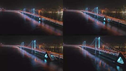 大连星海大桥夜景航拍高清在线视频素材下载