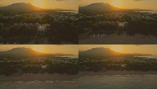 普拉塔港原始白色沙滩上的黄金小时日落。卡萨殖民海滩和水疗中心高清在线视频素材下载