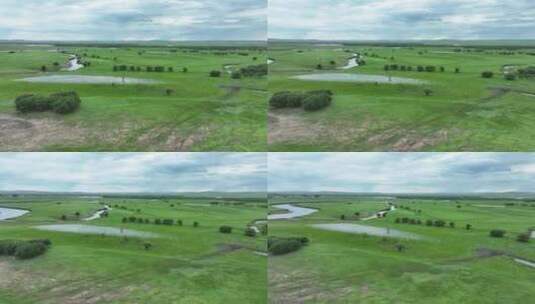 航拍海拉尔河湿地风景高清在线视频素材下载