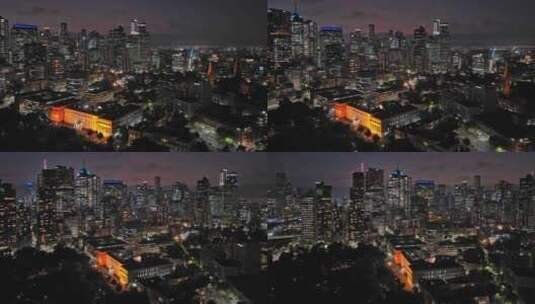 城市航拍澳大利亚墨尔本摩天大楼夜景灯光高清在线视频素材下载