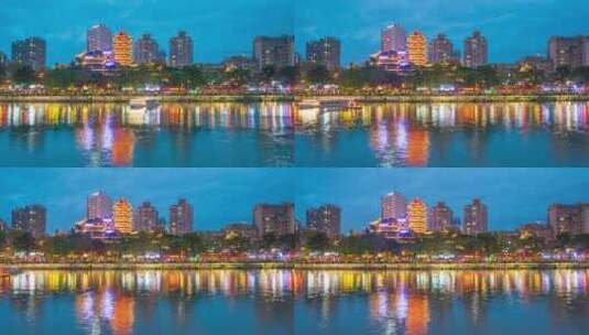 成都锦江区九眼桥安顺廊桥夜景延时摄影高清在线视频素材下载