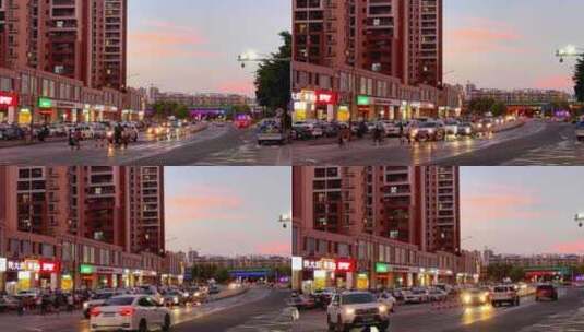 过马路 汽车 公路 城市 路灯 商铺高清在线视频素材下载