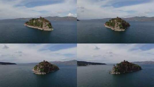 中国云南玉溪市抚仙湖孤山岛航拍高清在线视频素材下载
