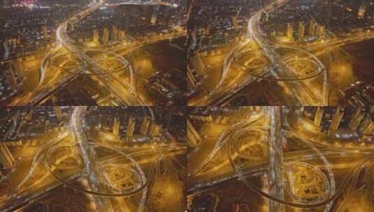 航拍天津中石油立交桥夜景高清在线视频素材下载
