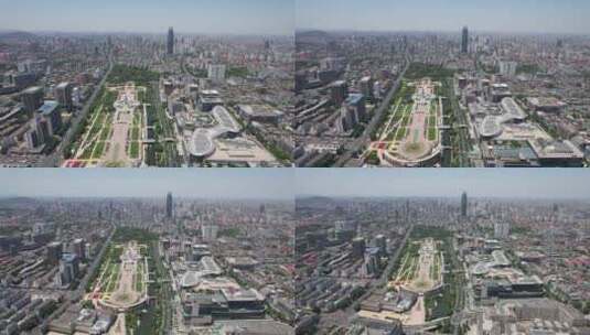 山东济南泉城广场地标建筑航拍高清在线视频素材下载