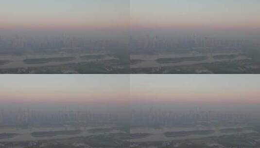 山东日照城市清晨迷雾建筑高楼航拍高清在线视频素材下载