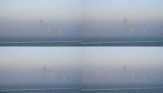 大雾中的烟台城市天际线高清在线视频素材下载